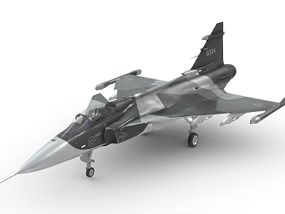 Gray Military Gripen Fighter Jet Model With Missiles And Landing Gear 3d model