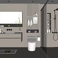 Modern Bathroom Interior Design With Wall Mounted Vanity Large Mirror And Glass Shower Enclosure