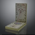 Antique Wooden Sundial Compass Open Case With Scaled Dial Red Pointer And Markings
