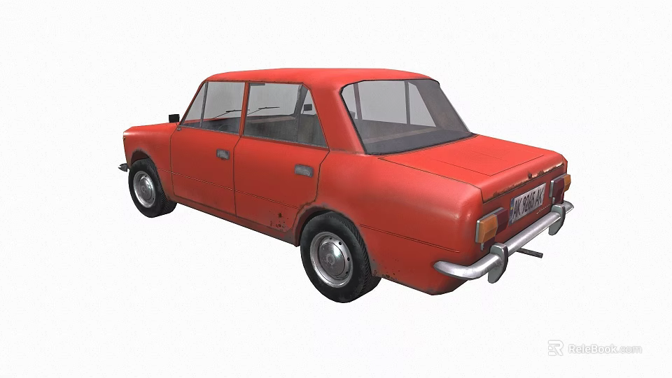 Classic Red Sedan Car With Vintage Body Design And Chrome Wheels Rear View 3d model 
