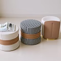 Stylish Modern Stools With Houndstooth Pattern Leather Accents And White Brown Tones 3d model