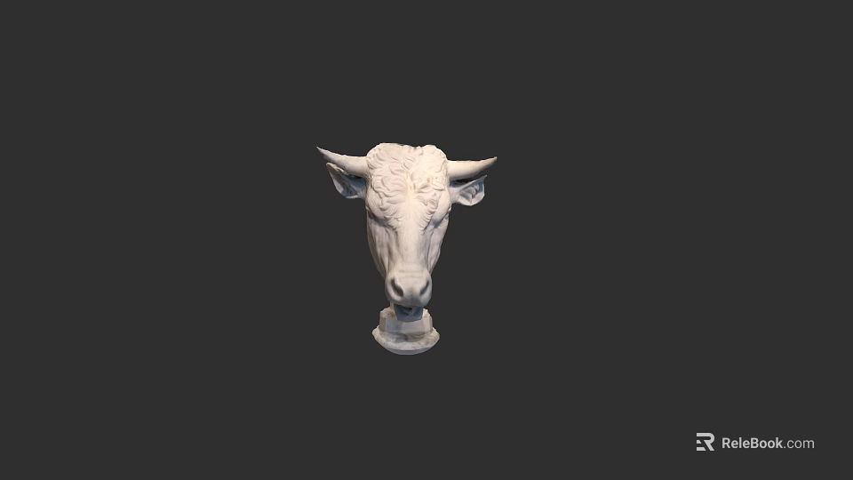 Artistic White Bull Head Sculpture Carving With Pedestal Base Design 3d model 