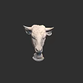 Artistic White Bull Head Sculpture Carving With Pedestal Base Design