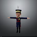 Navy Blue Military Character with Golden Badges Red Sash Feathered Hat and Outstretched Arms