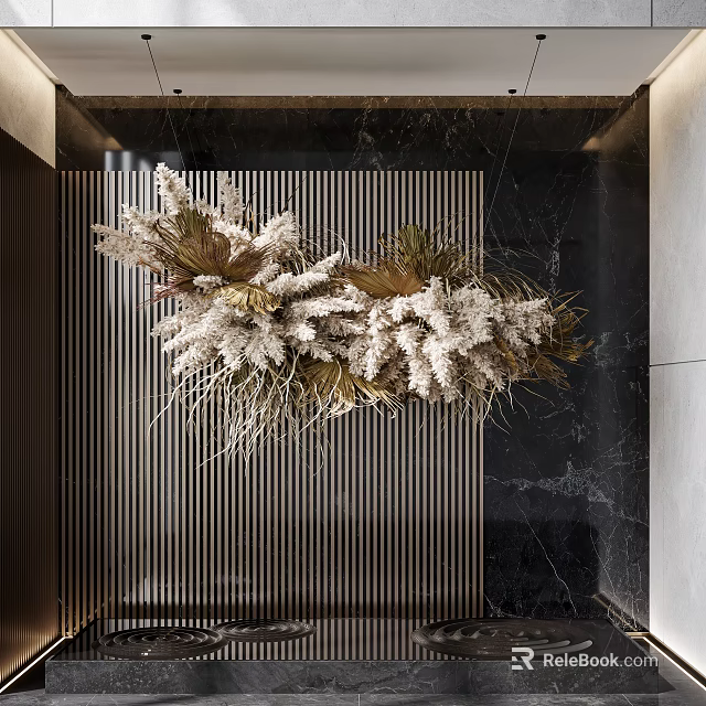 Elegant Modern Hanging Dried Flower Decoration with Natural Tones and Striped Backdrop 3d model 
