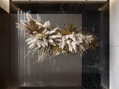Elegant Modern Hanging Dried Flower Decoration with Natural Tones and Striped Backdrop 3d model