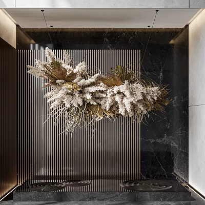 Elegant Modern Hanging Dried Flower Decoration with Natural Tones and Striped Backdrop 3d model