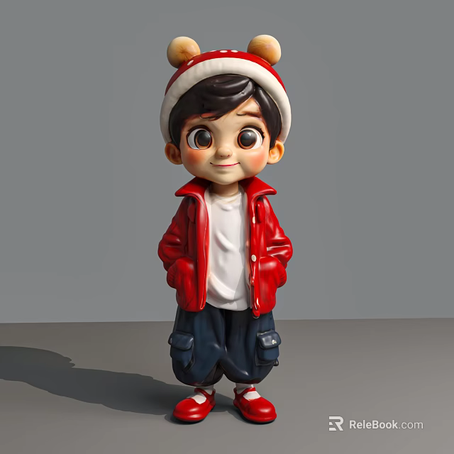 Cute Cartoon Game Movie Character Wearing Red Jacket White T-shirt and Reindeer Antler Hat 3d model 