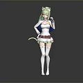 Kids Anime Figure with Green Hair White Outfit Short Skirt Knee High Socks and Tail