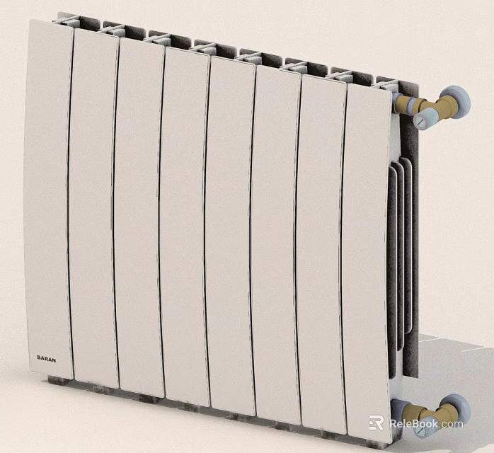 Modern White Home Radiator With Multiple Fins And Connection Parts 3d model 