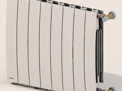 Modern White Home Radiator With Multiple Fins And Connection Parts 3d model