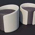 Pair of Modern Round Stools With White Frame And Checkered Purple Seats