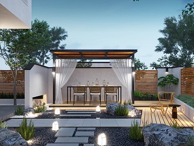 Modern courtyard landscape model