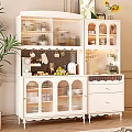 Modern White Sideboard with Glass Door Cabinets Fruits Kitchen Appliances and Storage