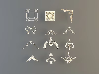 Ornate Carved Decorative Elements Including Corners Frames And Floral Patterns 3d model