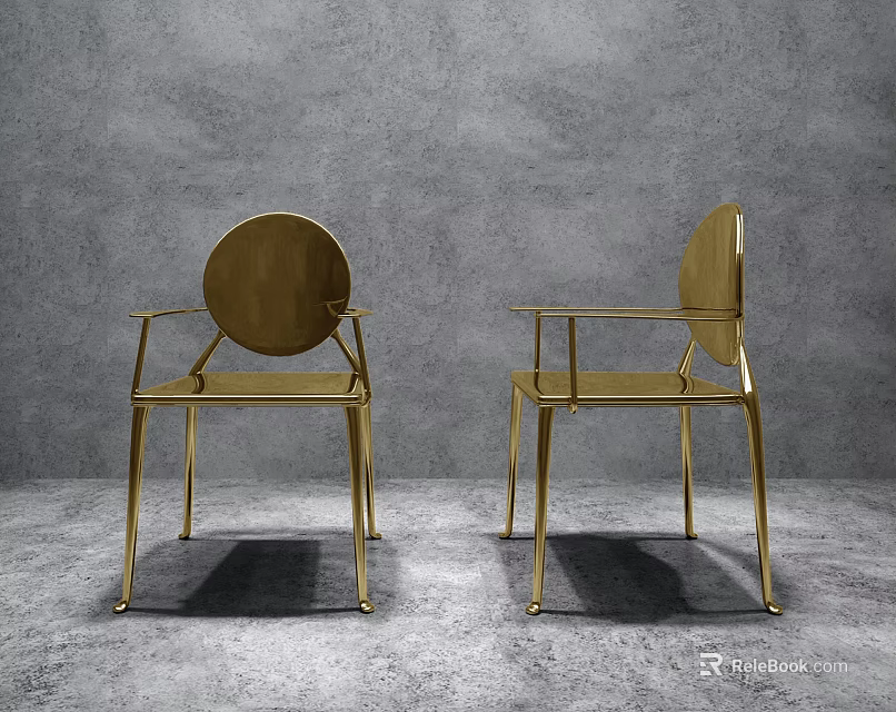 Golden Metal Frame Leisure Chairs With Modern Design And Unique Backrest Shapes In Gray Background 3d model 