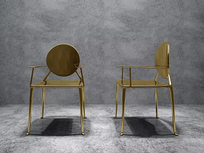 Golden Metal Frame Leisure Chairs With Modern Design And Unique Backrest Shapes In Gray Background 3d model