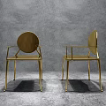 Golden Metal Frame Leisure Chairs With Modern Design And Unique Backrest Shapes In Gray Background