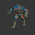 Blue Red Armored Mechanical Dinosaur Like Game Movie Character In Standing Pose
