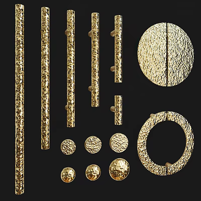 Assorted Golden Cabinet Handles With Different Shapes Textured Patterns And Designs 3d model