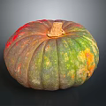 Vibrant Striped Pumpkin With Green Orange Red Hues And Brown Stem