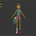 Cartoon Game Movie Character Wearing Blue T-shirt Brown Shorts Brown Bag Cap And White Shoes