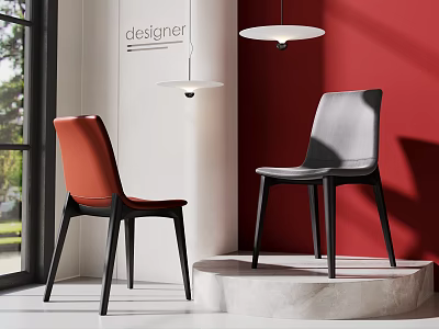 Modern Designer Dining Chairs In Red And Grey With Black Legs On White Pedestal 3d model