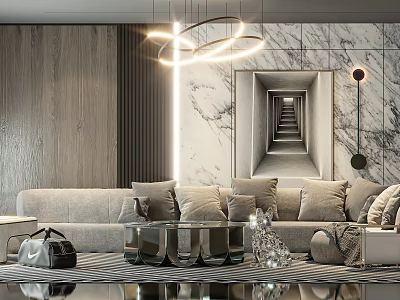 Elegant Modern Living Room Sofa Coffee Table Set With Marble Decor And Luxury Design 3d model