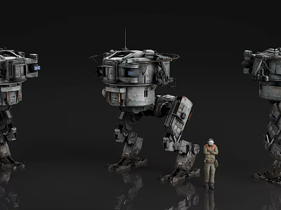Three Sci Fi Mechanical Robot Characters With Uniformed Human And Detailed Industrial Design 3d model