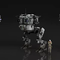 Three Sci Fi Mechanical Robot Characters With Uniformed Human And Detailed Industrial Design 3d model