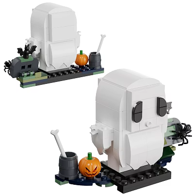 Halloween Building Blocks Set With Ghost Shaped Figure Pumpkin And Broom Decoration 3d model