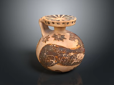 Handcrafted Ceramic Jar With Handle And Floral Animal Carvings On Brown Surface 3d model