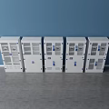 White Multi Door Lockers With Glass Panels On Blue Background Interior