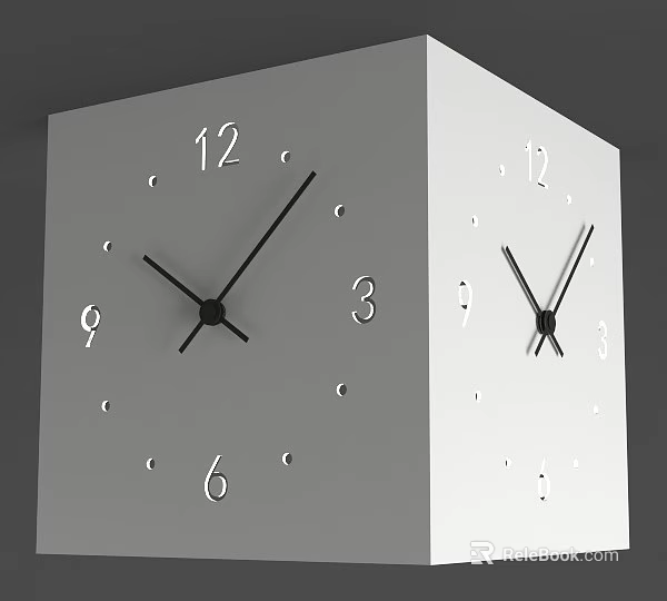 Cube Shaped Clock With Two Faces Displaying Different Times White Background Black Hands 3d model