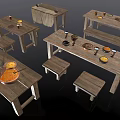 Rustic Wooden Table and Bench Set with Multiple Natural Dining Tables and Wood Chairs