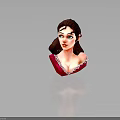 3D Female Character with Brown Hair Green Eyes and Red Dress White Lace Portrait