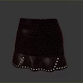 Fashionable Black Skirt With Studded Decorative Hem And Smooth Leather Like Finish