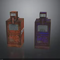 Vintage Red And Blue Electricity Meter Boxes With Rustic Worn Labels 3d model
