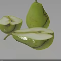 Fresh Green Pears with One Whole and Two Sliced on Dark Background