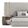 Elegant Double Bed Design With Grey Upholstery Gold Accents And Wooden Nightstands