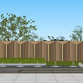 Modern Feature Wall Design With Wooden Strips Lighting Water Reflection And Greenery