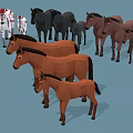 Low Poly Style Group Of Various Colored Horses In Different Sizes