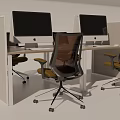 Modern Office Desk Workstations With Ergonomic Chairs Computer Monitors And Keyboards 3d model