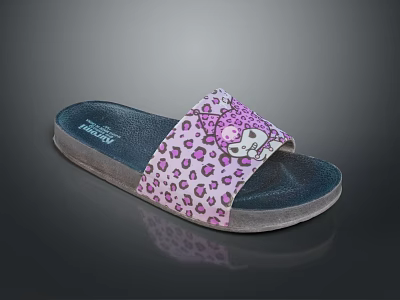 Pink Leopard Print Slippers With Cartoon Character And Non Slip Rubber Sole 3d model