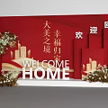 Welcome Home Decoration With Red Background Happy Return Elements And Decorative Flowers 3d model