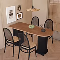 Modern Dining Table and Chairs Set With Wooden Top Metal Frame and Green Fruits Decor