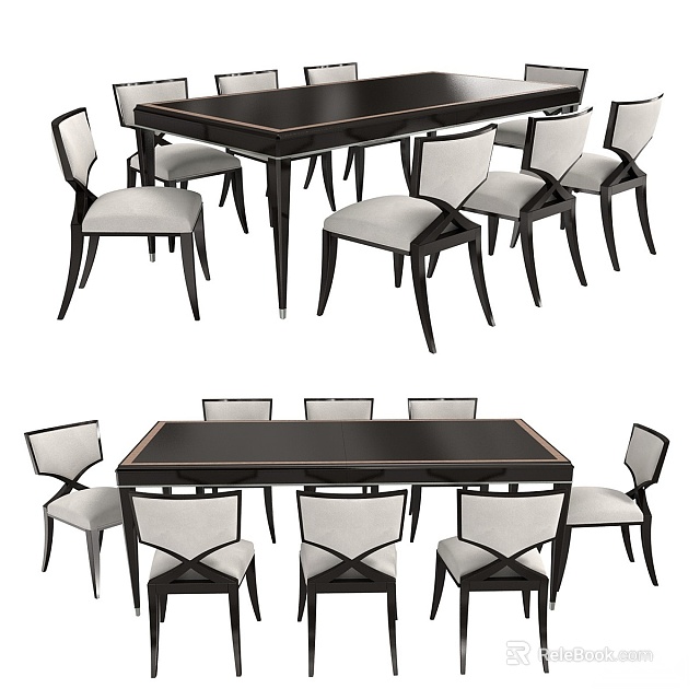 Modern Dark Wood Dining Table With Light Upholstered Chairs And Sleek Design 3d model 