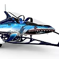 Functional Vehicle With Shark Inspired Design Blue Exterior Trailer Structure And Transparent Windshield