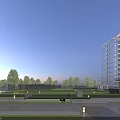Modern High Rise Residential Building with Night View Lighting and Surrounding Green Plants Environment
