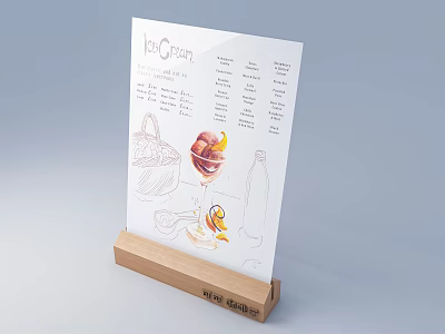 Transparent Café Menu Billboard With Wooden Base And Hand Drawn Drink Illustration 3d model